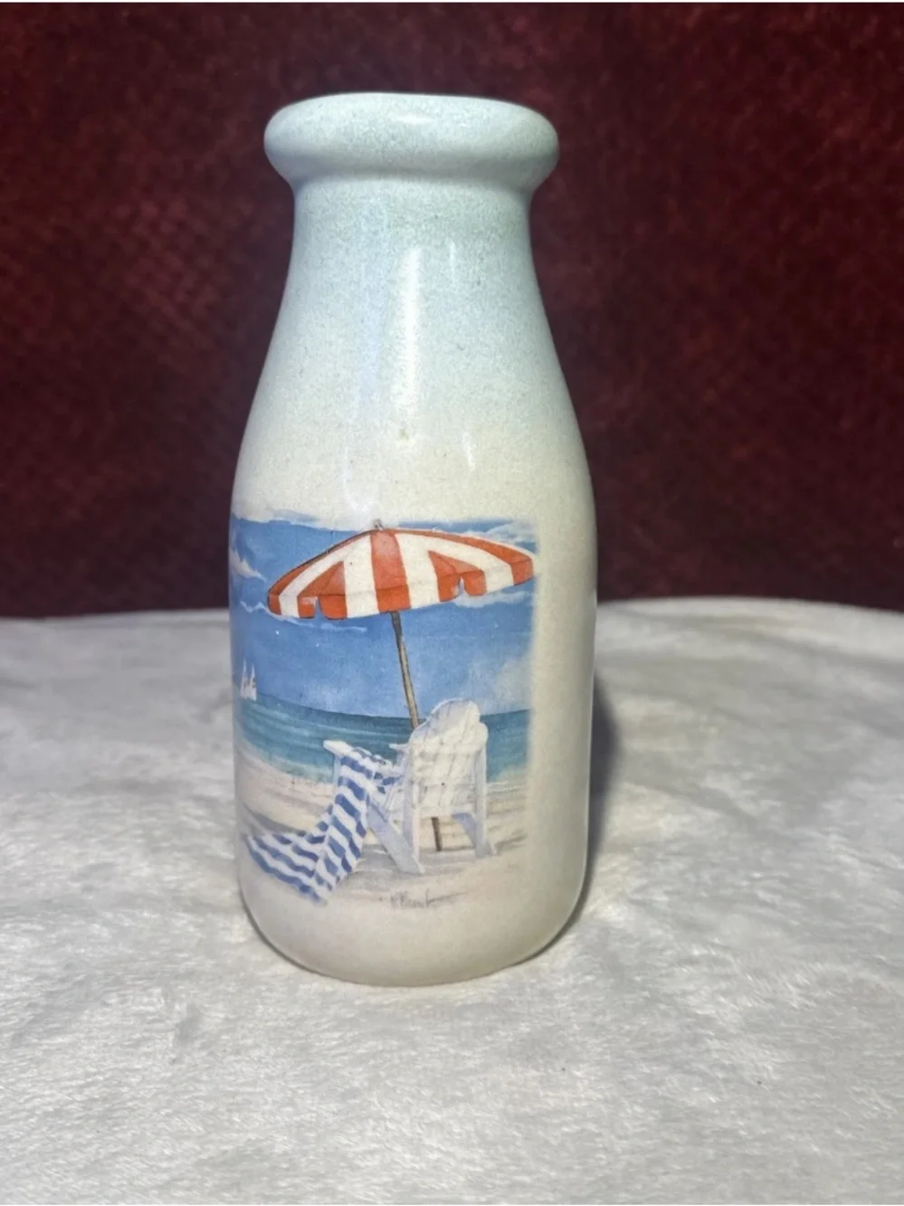 Paul Brent Coastal Beach Scene Ceramic Bud Vase 2001. Signed, Ocean view. 7x3